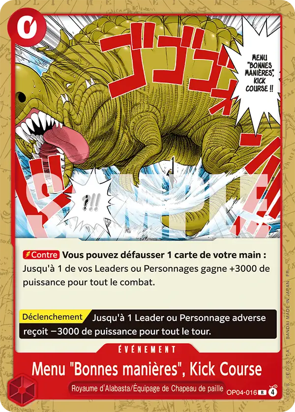 Carte One Piece OP04-016 Menu "Bonnes manières", Kick Course | LorenZone