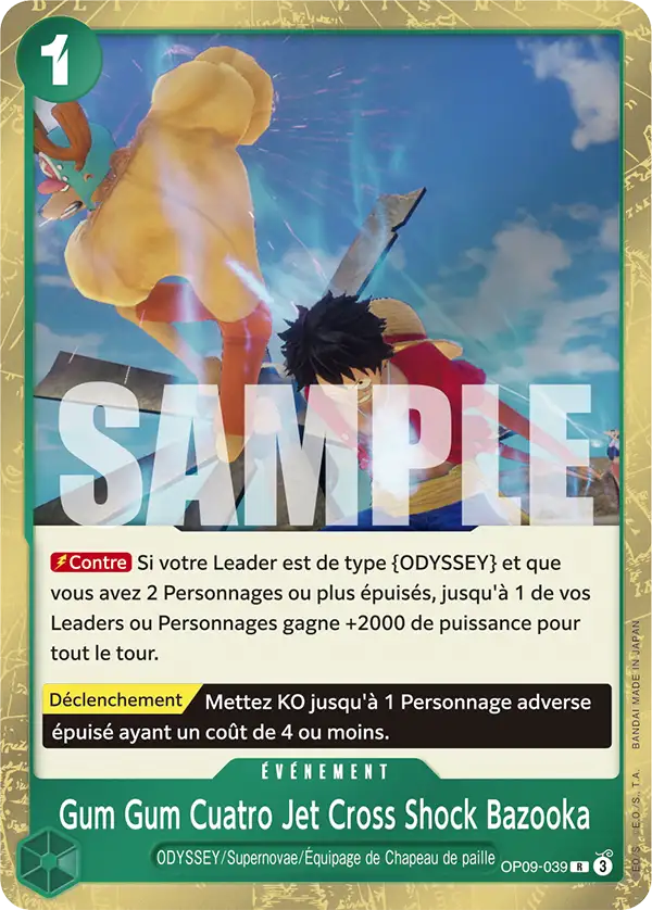 Carte One Piece OP09-039 Gum Gum Cuatro Jet Cross Shock Bazooka | LorenZone