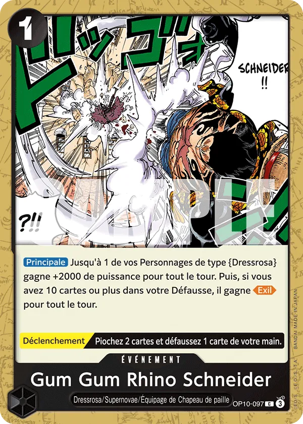 Carte One Piece OP10-097 Gum Gum Rhino Schneider | LorenZone