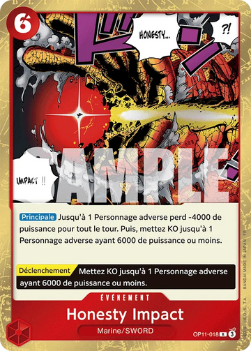 Carte One Piece Honesty Impact OP11-018 V1 - Des Poings Vifs comme l'Éclair