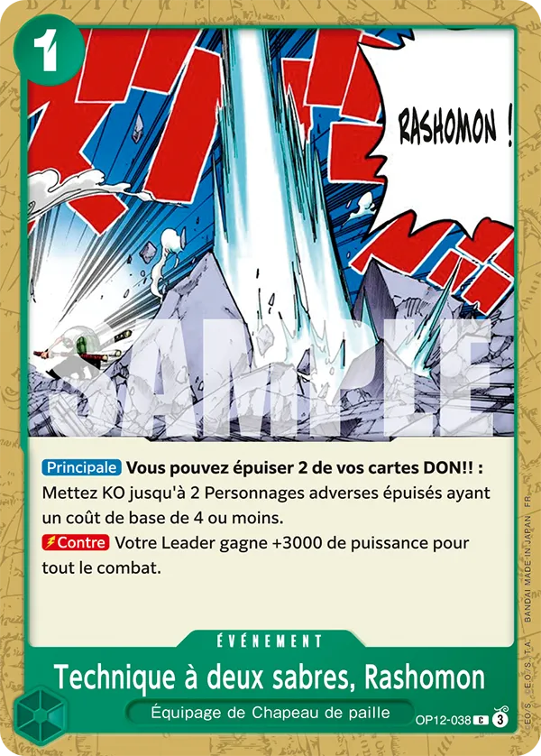 Carte One Piece OP12-038 Technique à deux sabres, Rashomon | LorenZone