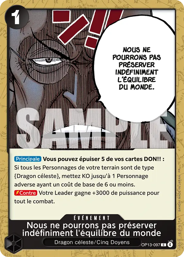 Carte One Piece OP13-097 Nous ne pourrons pas préserver indéfiniment l'équilibre du monde (Tournoi 3e anniversaire) | LorenZone