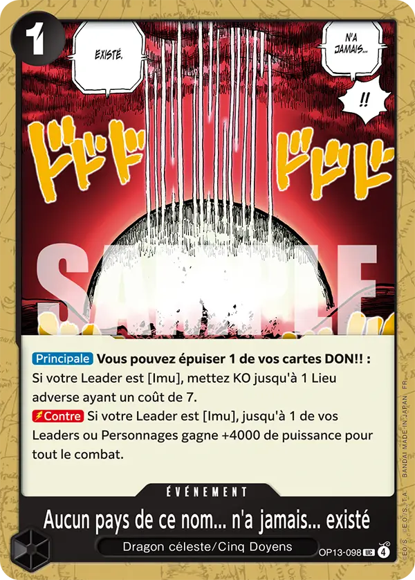 Carte One Piece OP13-098 Aucun pays de ce nom... n'a jamais... existé (Tournoi 3e anniversaire) | LorenZone
