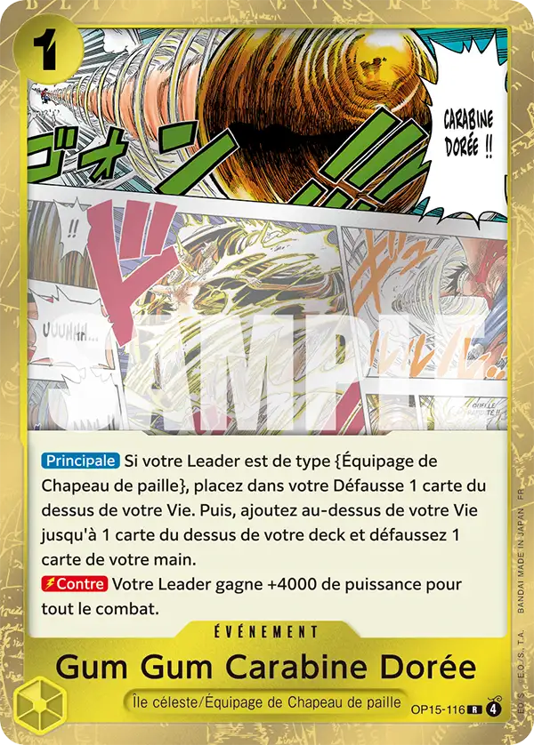 Carte One Piece OP15-116 Gum Gum Carabine Dorée V1 | LorenZone
