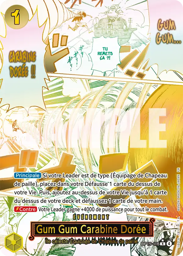 Carte One Piece OP15-116 Gum Gum Carabine Dorée V2 | LorenZone