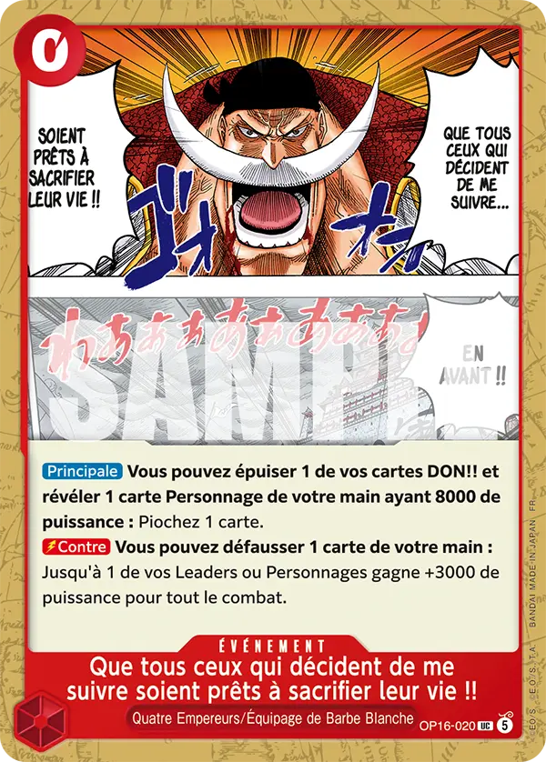 Carte One Piece OP16-020 Que tous ceux qui décident de me suivre soient prêts à sacrifier leur vie !! | LorenZone