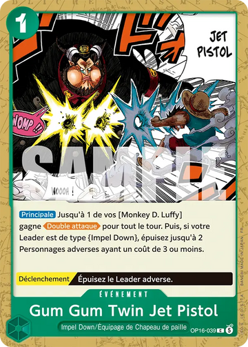 Carte One Piece Gum Gum Twin Jet Pistol OP16-039 V1 - L'Heure de la Bataille Décisive