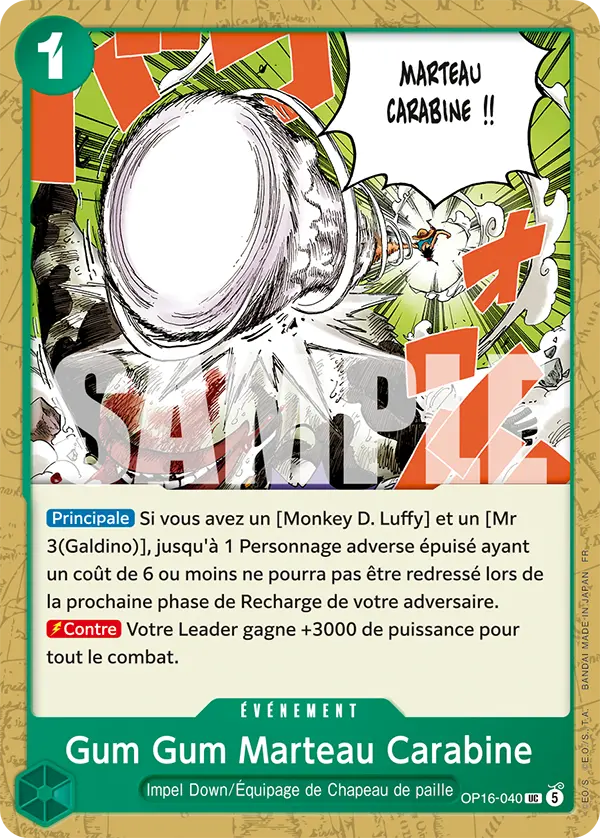 Carte One Piece OP16-040 Gum Gum Marteau Carabine | LorenZone