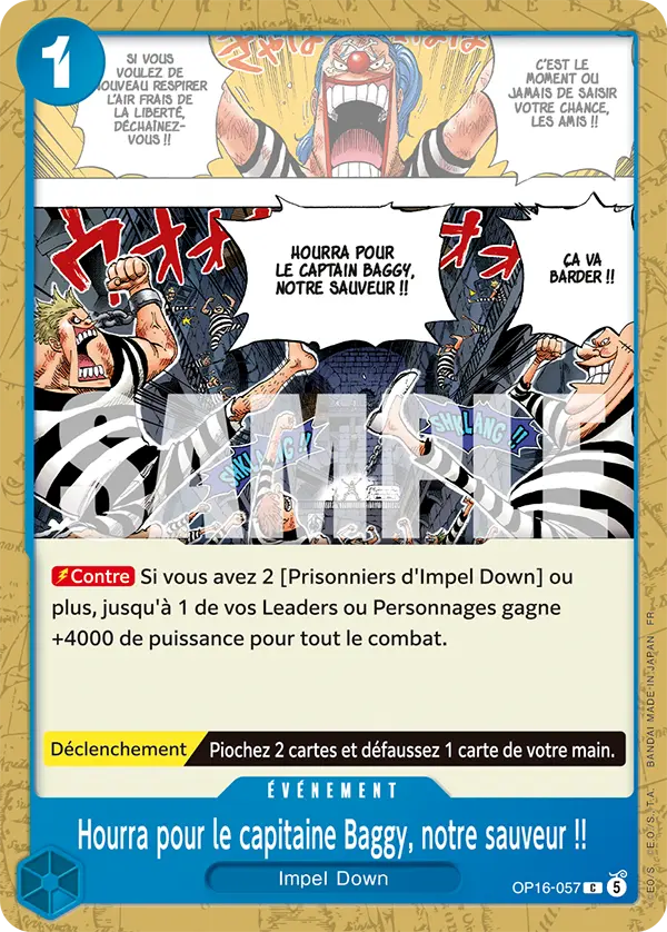 Carte One Piece OP16-057 Hourra pour le capitaine Baggy, notre sauveur !! | LorenZone