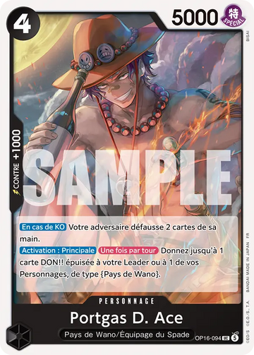 Carte One Piece Portgas D. Ace OP16-094 V1 - L'Heure de la Bataille Décisive
