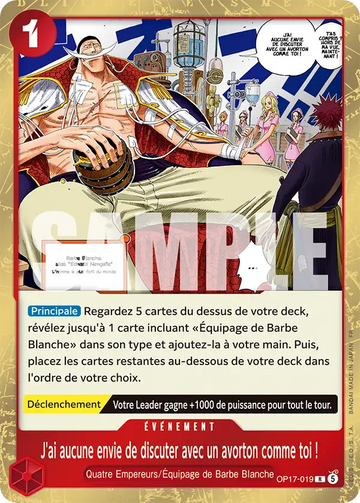Carte One Piece J'ai aucune envie de discuter avec un avorton comme toi ! OP17-019 V1 - Les Guerriers les Plus Puissants au Monde