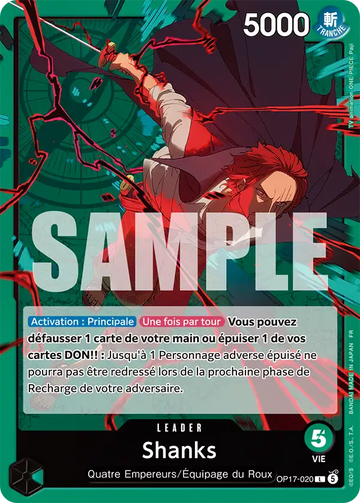 Carte One Piece Shanks OP17-020 V1 - Les Guerriers les Plus Puissants au Monde