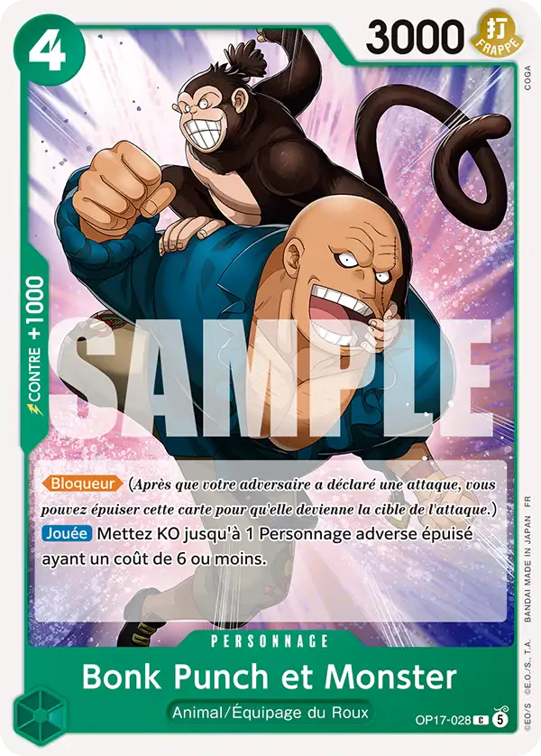 Carte One Piece OP17-028 Bonk Punch et Monster | LorenZone