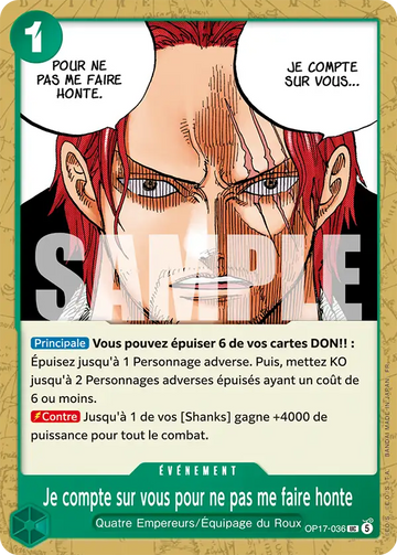 Carte One Piece Je compte sur vous pour ne pas me faire honte OP17-036 V1 - Les Guerriers les Plus Puissants au Monde