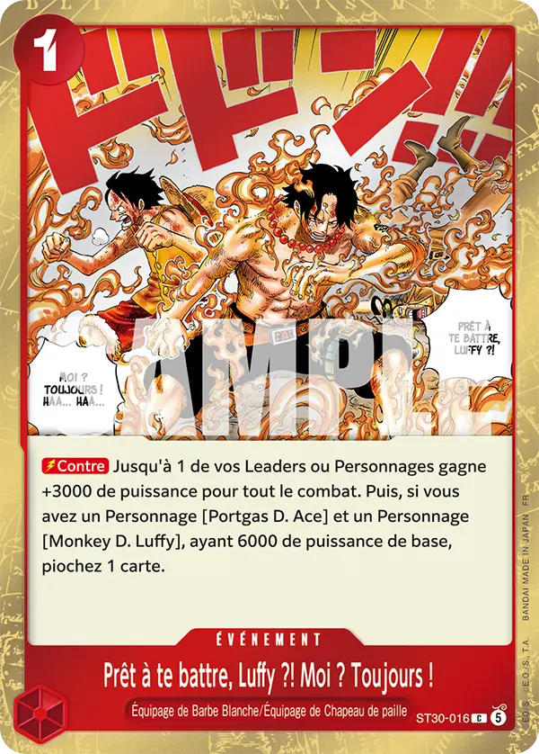 Carte One Piece ST30-016 Prêt à te battre, Luffy ?! Moi ? Toujours ! V1 | LorenZone