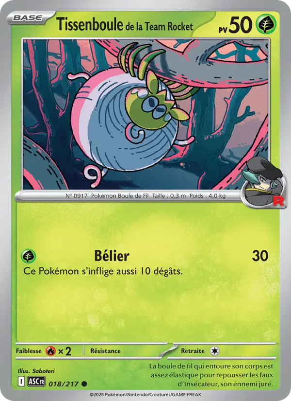 Carte Pokemon 018/217 Tissenboule de la Team Rocket Reverse | LorenZone