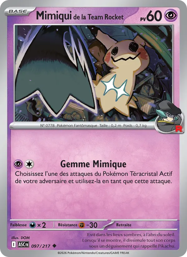 Carte Pokemon 097/217 Mimiqui de la Team Rocket Reverse | LorenZone