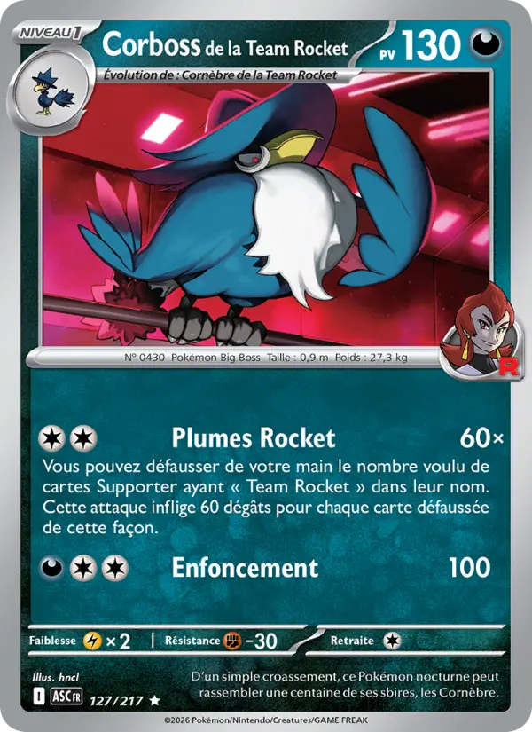 Carte Pokemon 127/217 Corboss de la Team Rocket Reverse | LorenZone