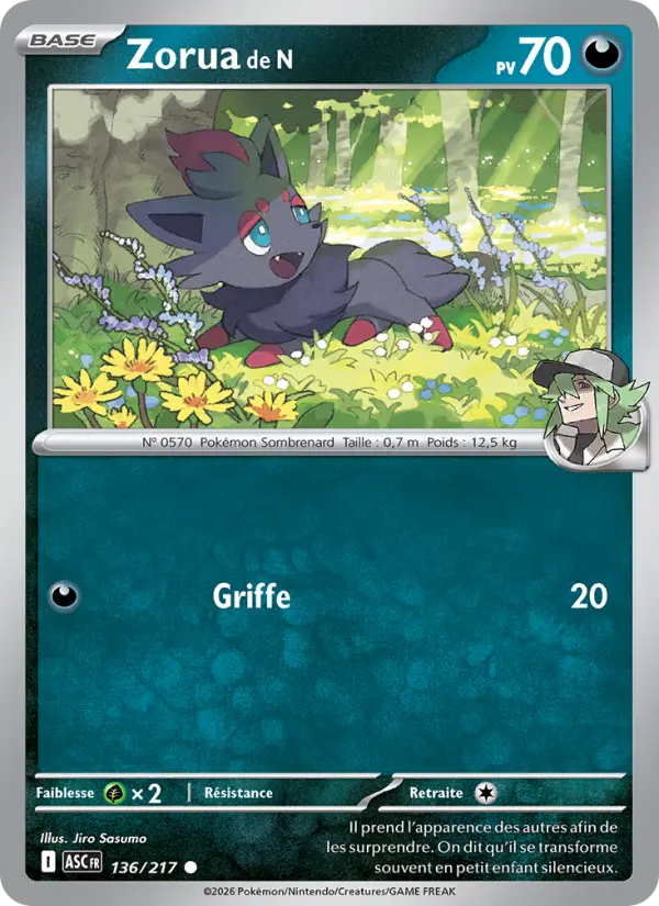 Carte Pokemon 136/217 Zorua de N Reverse | LorenZone