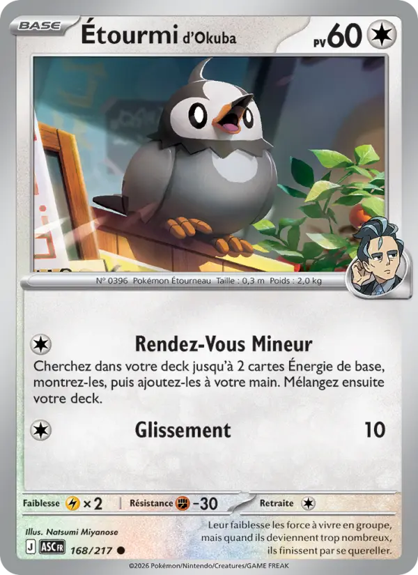 Carte Pokemon 168/217 Étourmi d'Okuba Reverse | LorenZone