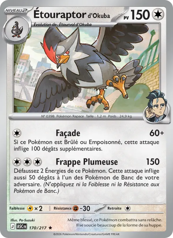 Carte Pokemon 170/217 Étouraptor d'Okuba Reverse | LorenZone