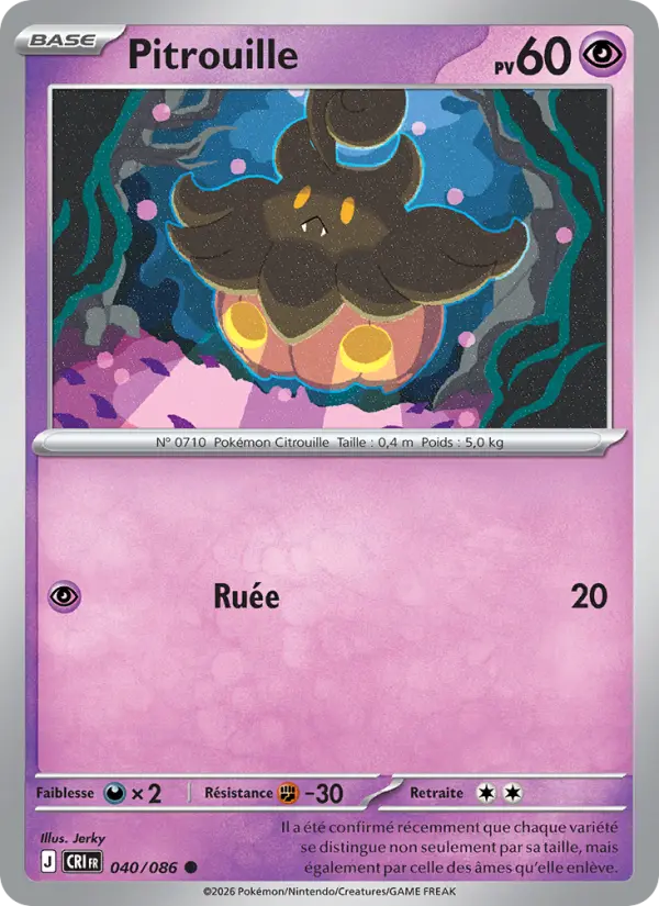 Carte Pokemon 040/086 Pitrouille | LorenZone