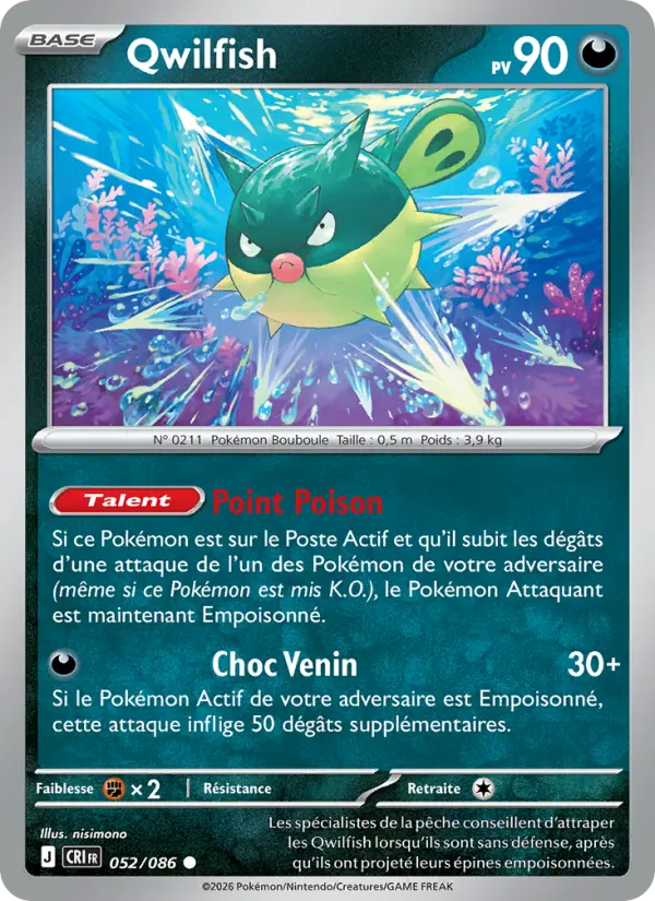 Carte Pokemon 052/086 Qwilfish | LorenZone