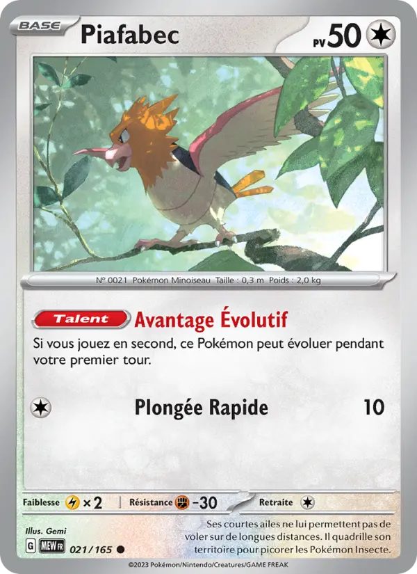 Carte Pokemon 021/165 Piafabec | LorenZone