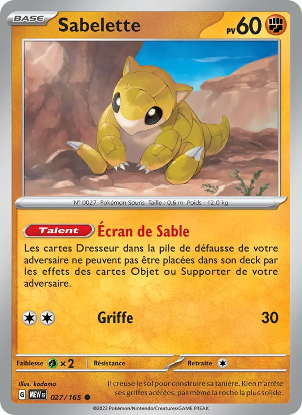 Carte Pokemon 027/165 Sabelette | LorenZone