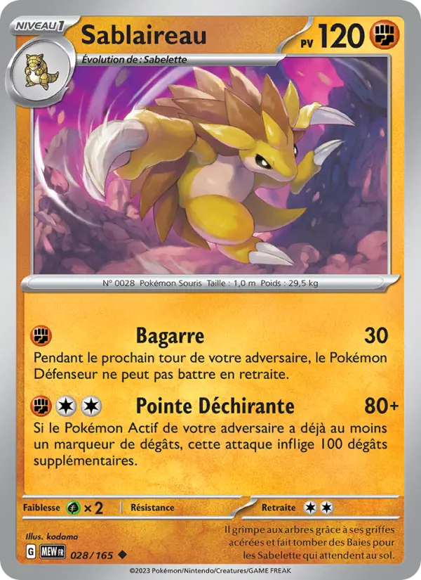 Carte Pokemon 028/165 Sablaireau | LorenZone