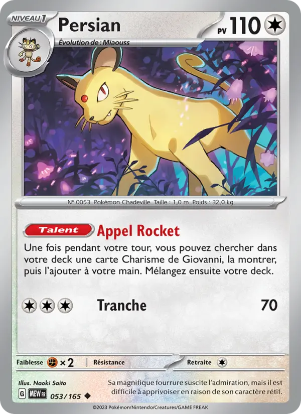 Carte Pokemon 053/165 Persian | LorenZone