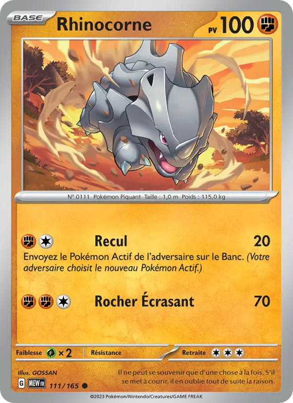 Carte Pokemon 111/165 Rhinocorne | LorenZone