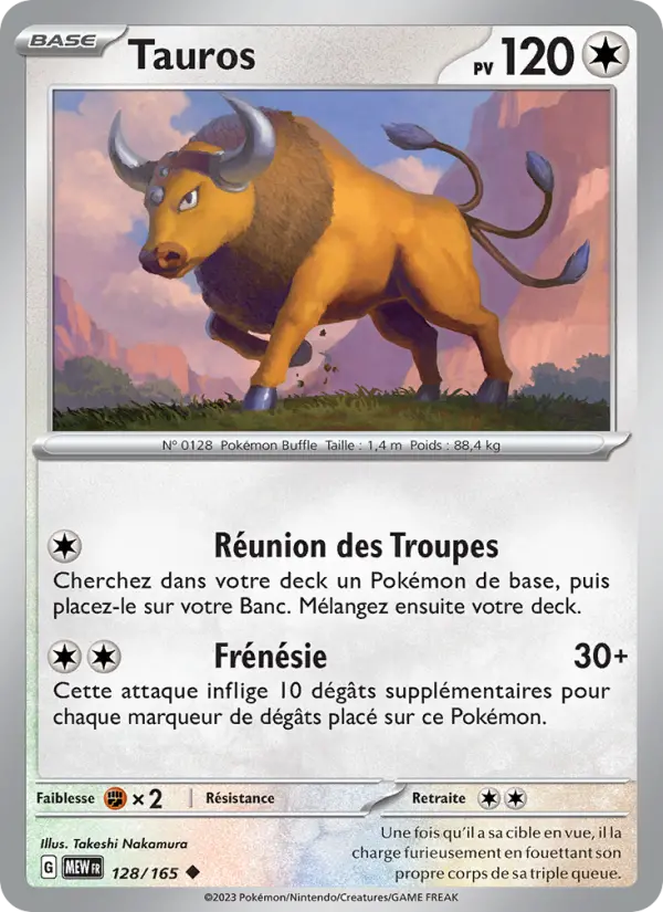 Carte Pokemon 128/165 Tauros | LorenZone