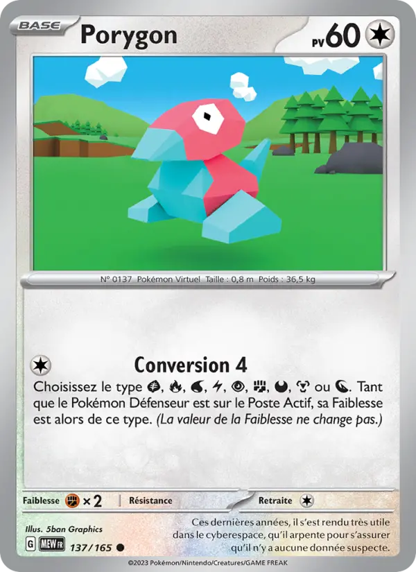 Carte Pokemon 137/165 Porygon | LorenZone
