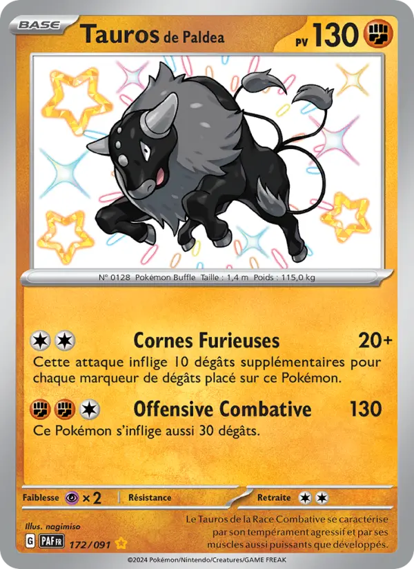 Carte Pokemon 172/091 Tauros de Paldea | LorenZone