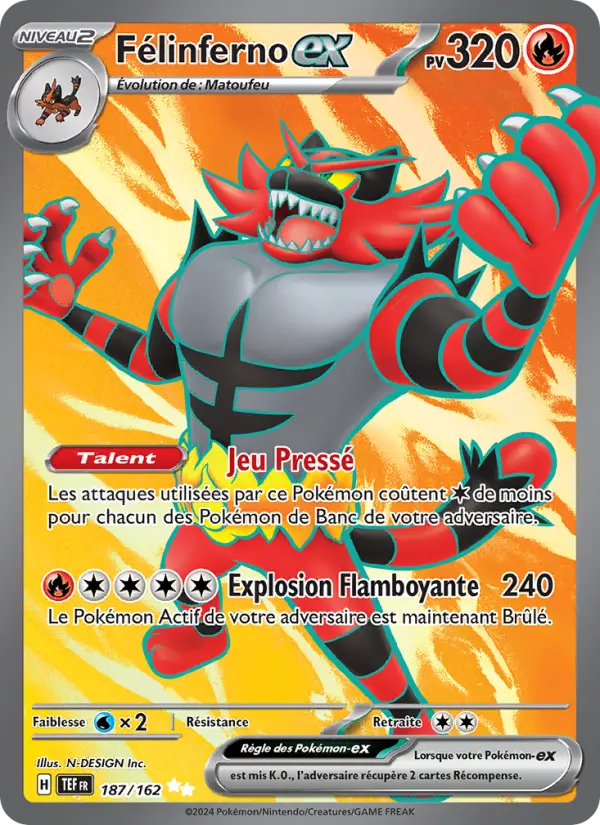 Carte Pokemon 187/162 Félinferno-ex Holo | LorenZone