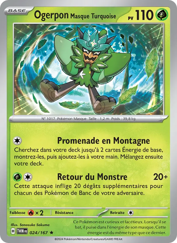 Carte Pokemon 024/167 Ogerpon Masque Turquoise Holo | LorenZone