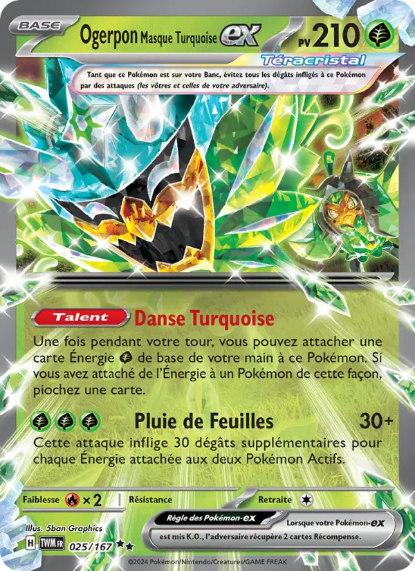 Carte Pokemon 025/167 Ogerpon Masque Turquoise-ex | LorenZone