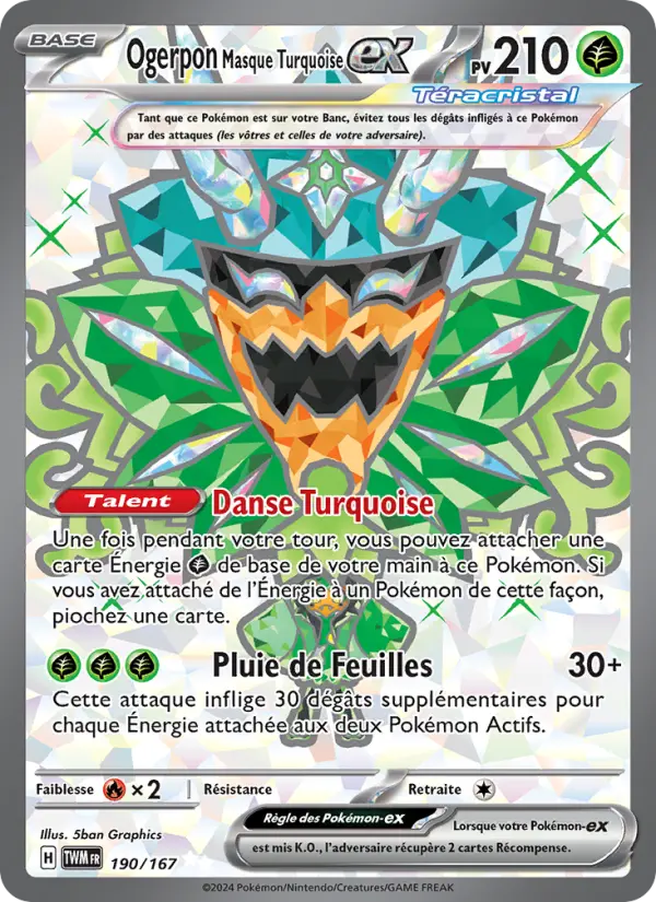 Carte Pokemon 190/167 Ogerpon Masque Turquoise-ex | LorenZone