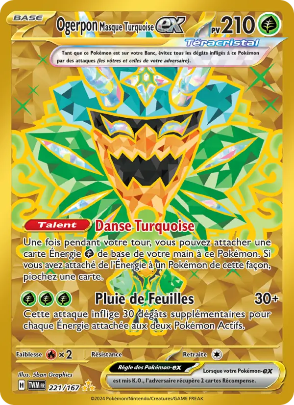 Carte Pokemon 221/167 Ogerpon Masque Turquoise-ex Hyper Rare | LorenZone