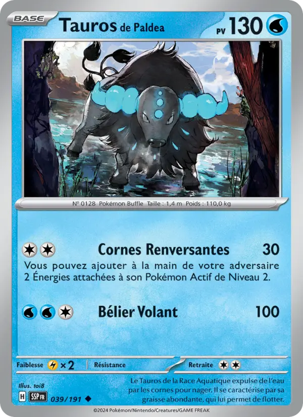 Carte Pokemon 039/191 Tauros de Paldea Reverse | LorenZone