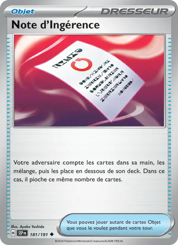 Carte Pokemon 181/191 Note d'Ingérence Reverse | LorenZone