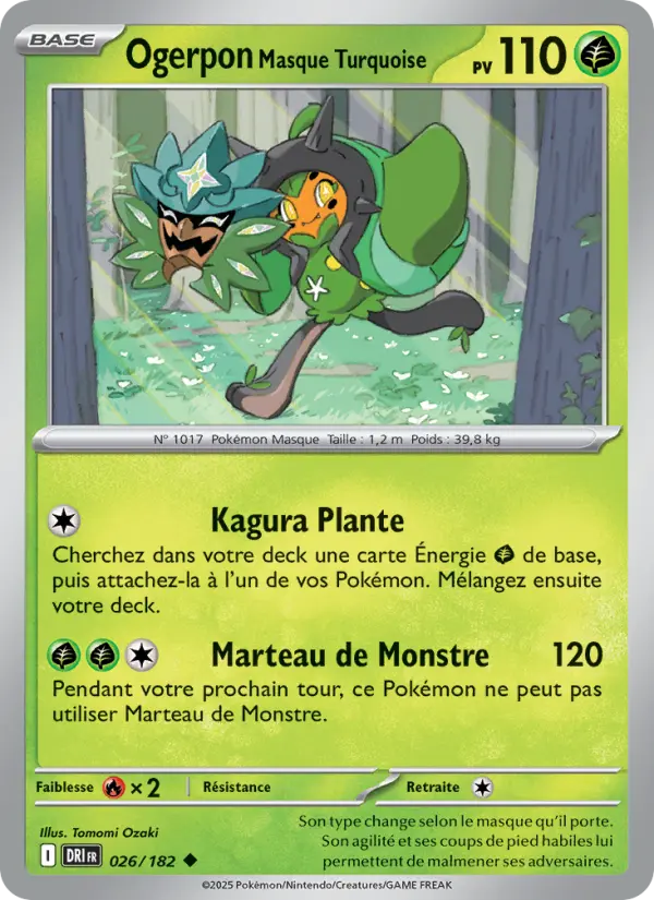 Carte Pokemon 026/182 Ogerpon Masque Turquoise Reverse | LorenZone