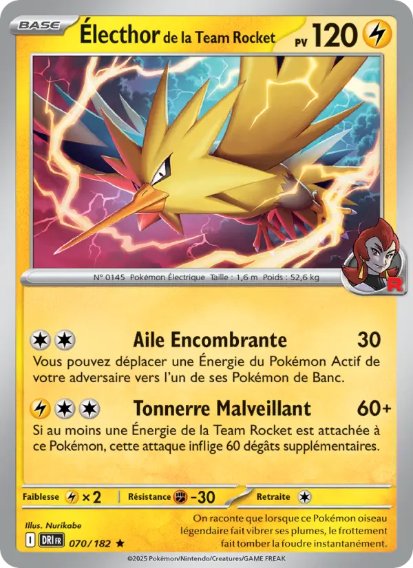 Carte Pokemon 070/182 Électhor de la Team Rocket Reverse | LorenZone