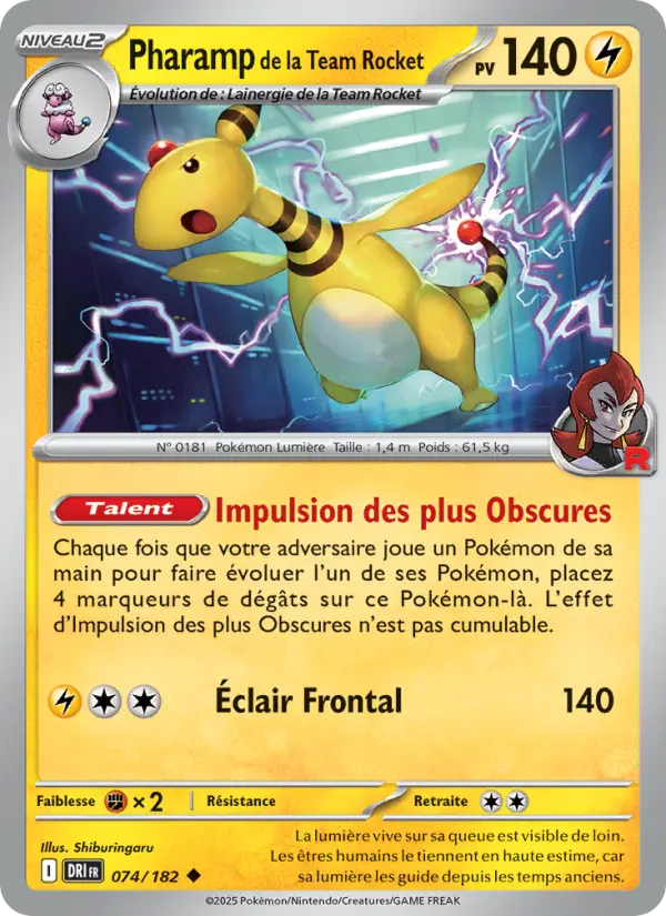 Carte Pokemon 074/182 Pharamp de la Team Rocket Reverse | LorenZone