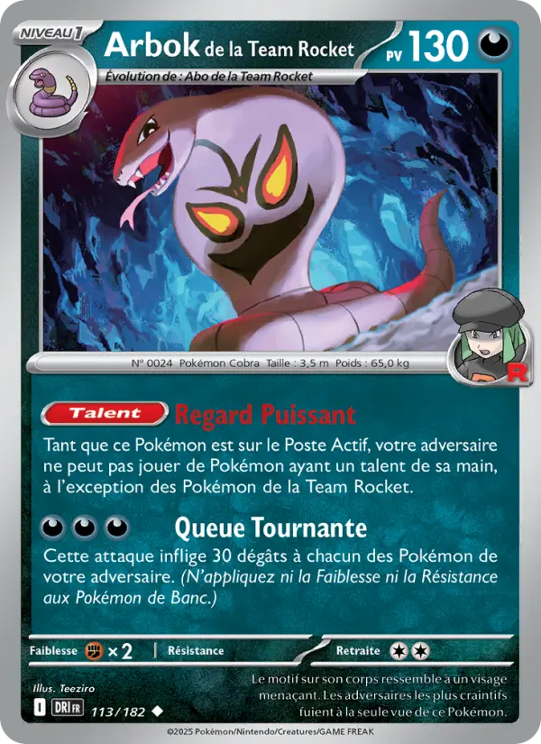 Carte Pokemon 113/182 Arbok de la Team Rocket Reverse | LorenZone