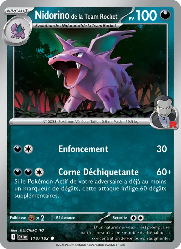 Carte Pokemon 118/182 Nidorino de la Team Rocket Reverse | LorenZone