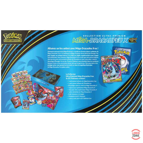 Présentation du Coffret Ultra-Premium Pokémon Méga-Dracaufeu X avec contenu détaillé et visuels officiels