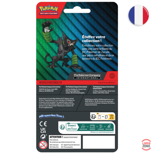 DuoPack Pokémon Zarude, verso du blister : contenu détaillé et informations réglementaires | LorenZone