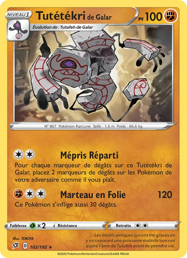 102/192 - Tutétékri de Galar – Clash des Rebelles (Carte Pokémon FR à petit prix, à l’unité sur Lorenzone.fr)